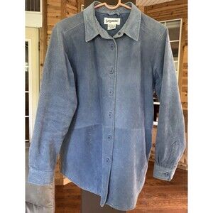 Bagadette 100% Suede Leather Shirt Jacket Women S Periwinkle Blue Button Down